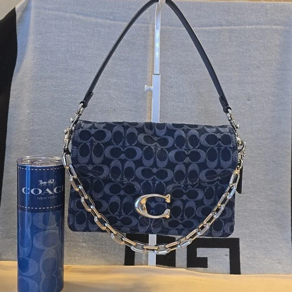 Coach Navy Signature Jacquard Crossbody Bag with Silver Hardware - Picture 2 of 9